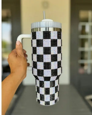 Checker Rhinestone Tumbler